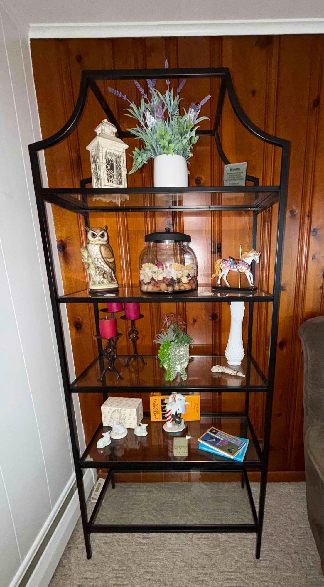 Black glass shelf (Contents sold separately)
