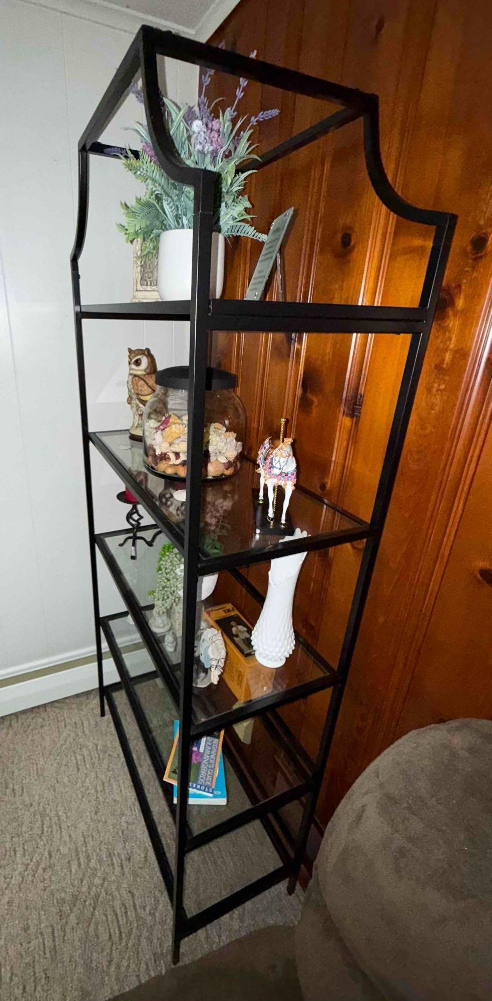 Black glass shelf (Contents sold separately)