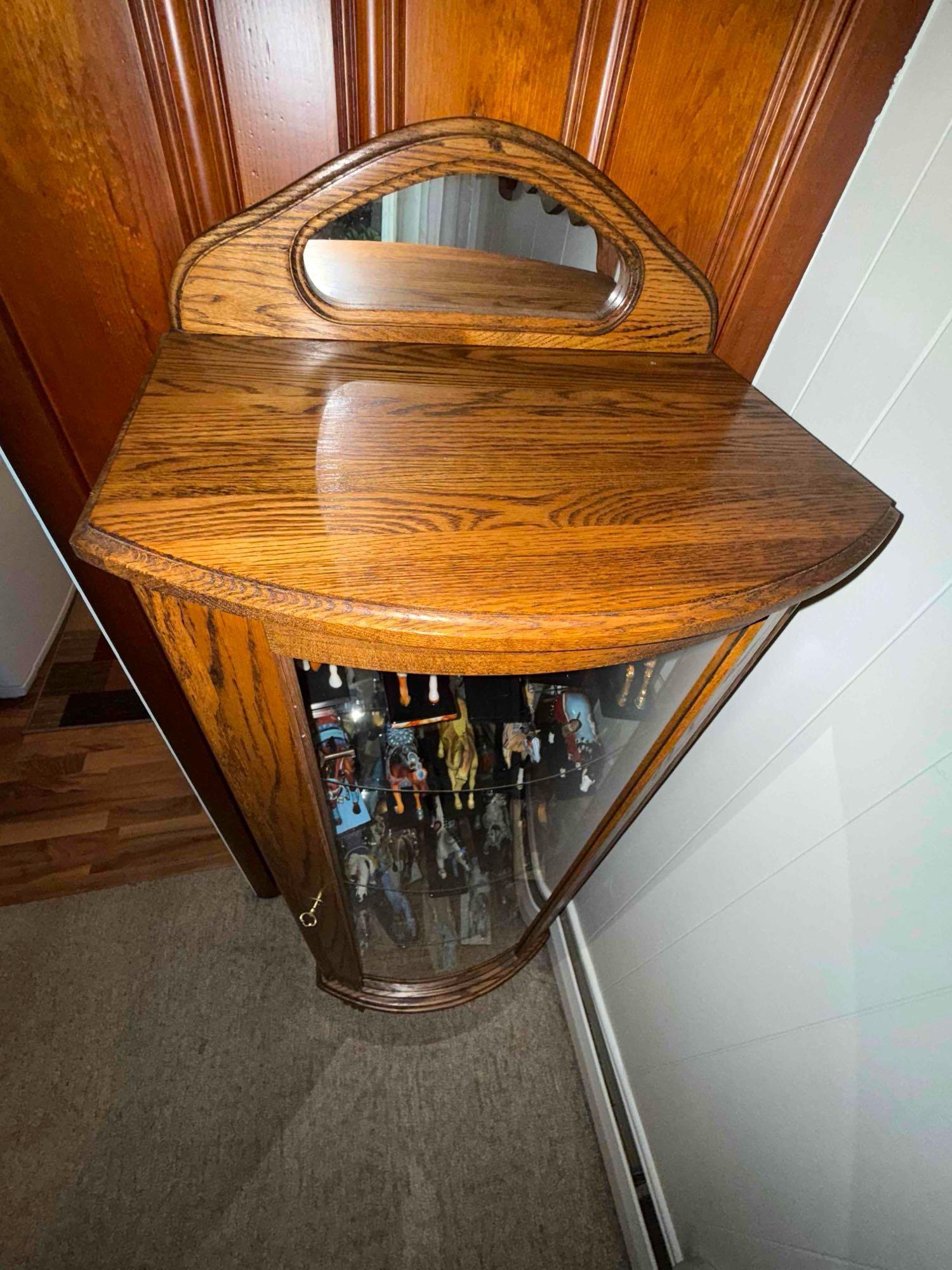 Antique Wooden curved Glass Cabinet (Contents Sold Separately)