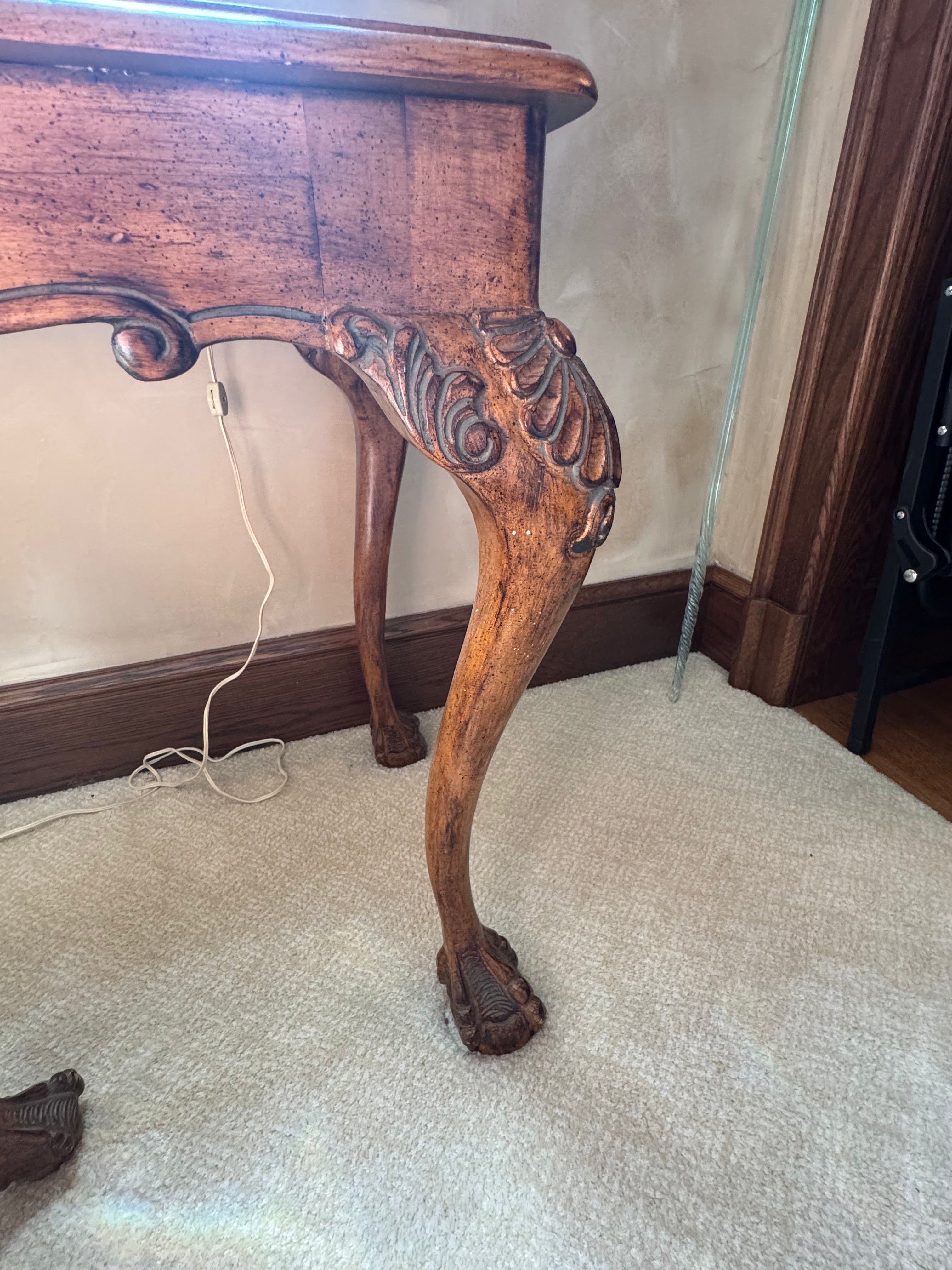 Chippendale Style Glass Top Console Table w/ Bench