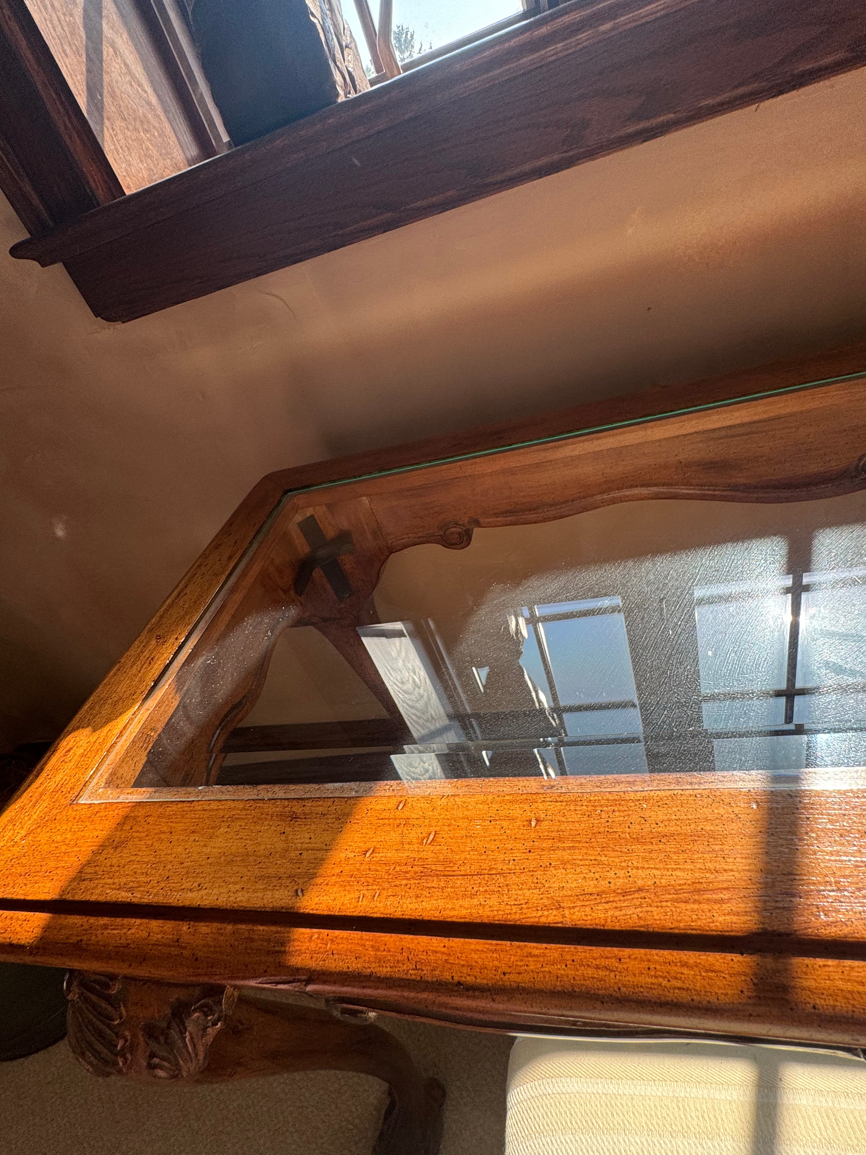 Chippendale Style Glass Top Console Table w/ Bench