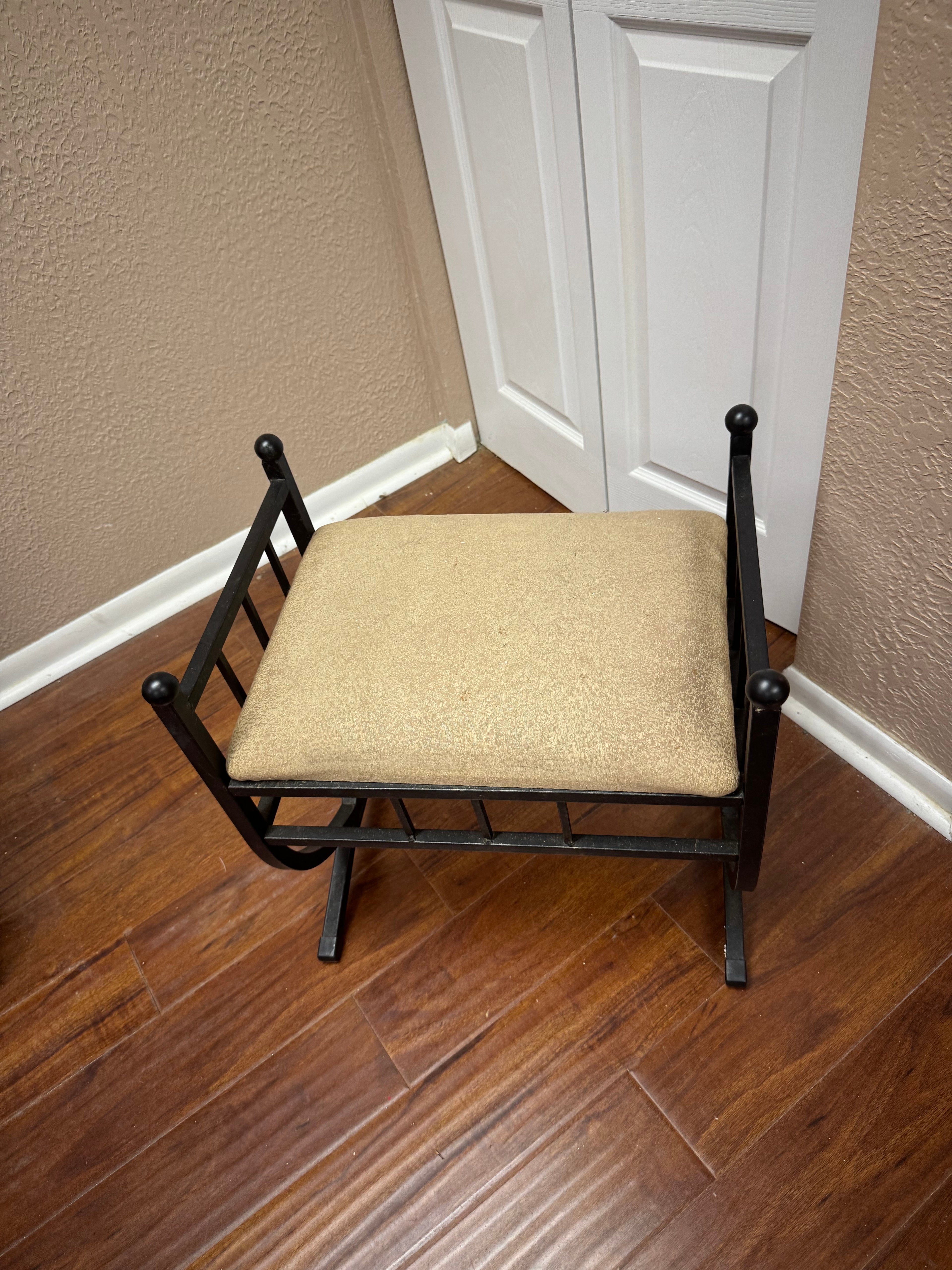 Small Metal Vanity Bench w/ Upholstered Seat