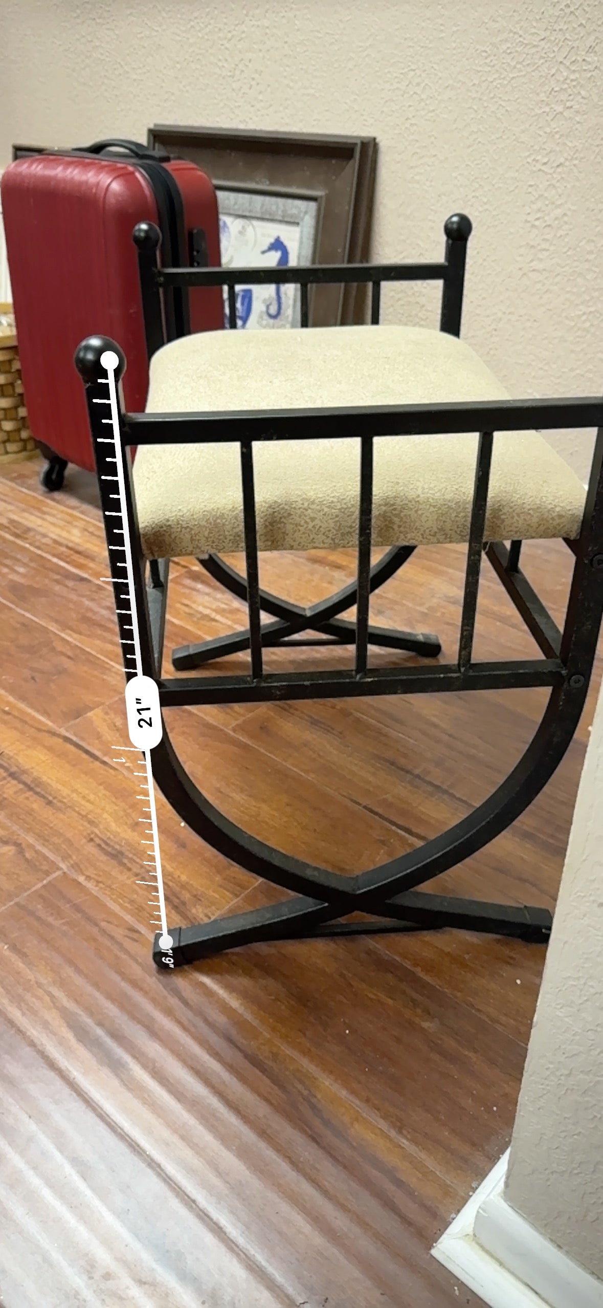 Small Metal Vanity Bench w/ Upholstered Seat