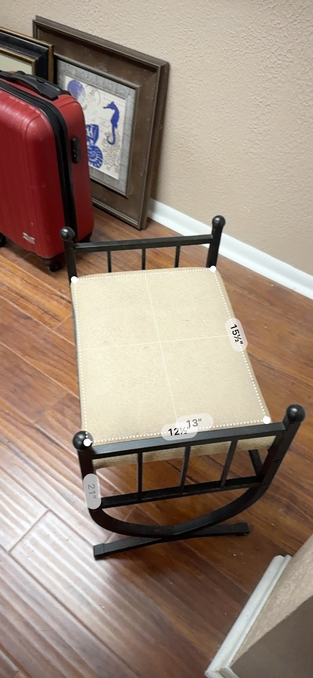 Small Metal Vanity Bench w/ Upholstered Seat