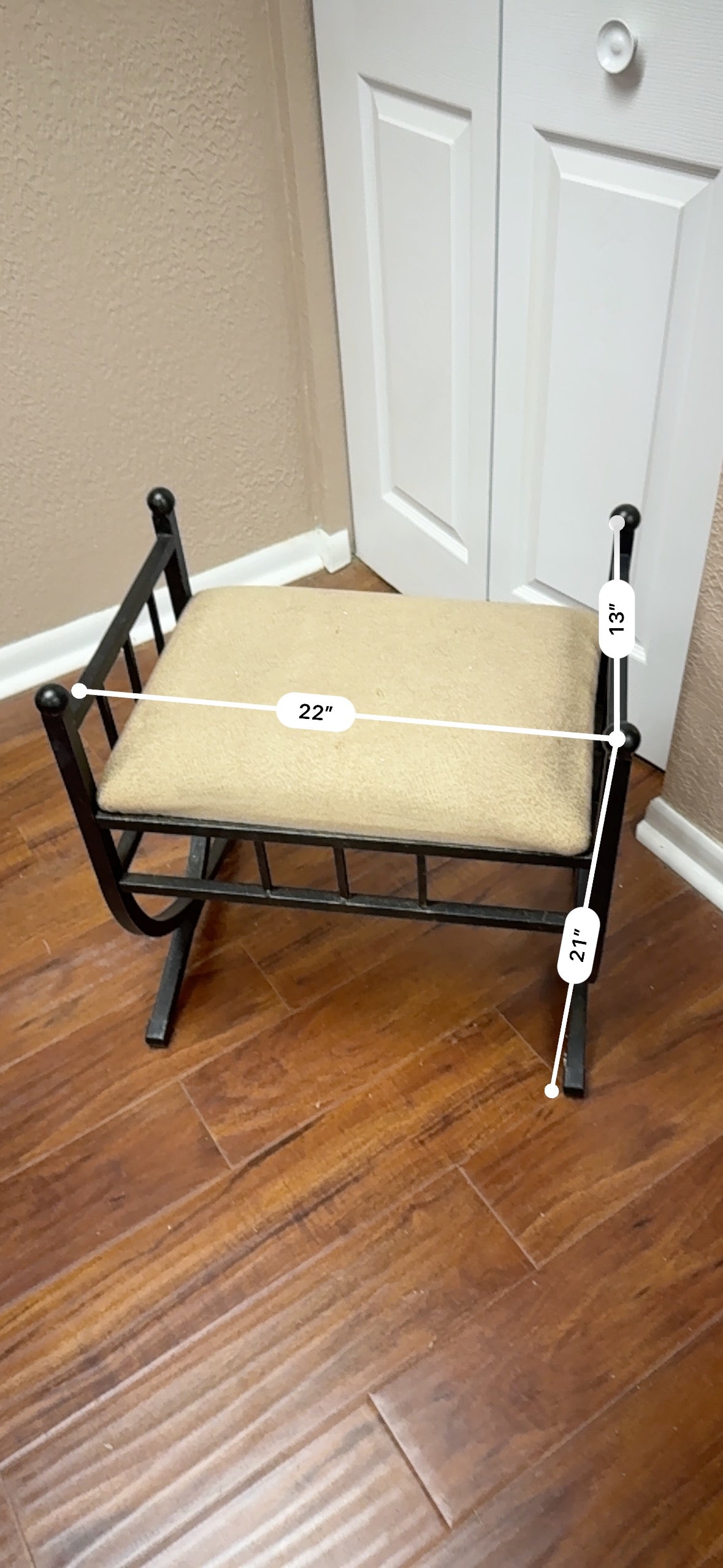 Small Metal Vanity Bench w/ Upholstered Seat